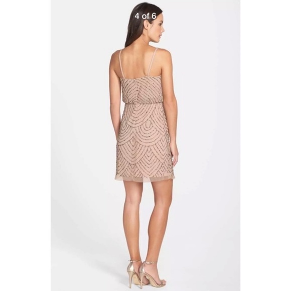 NEW Adrianna‎ Papell Beaded Mesh Blouson Dress in Taupe Pink [ 0 4 6 10 12 14 ] - Picture 5 of 16